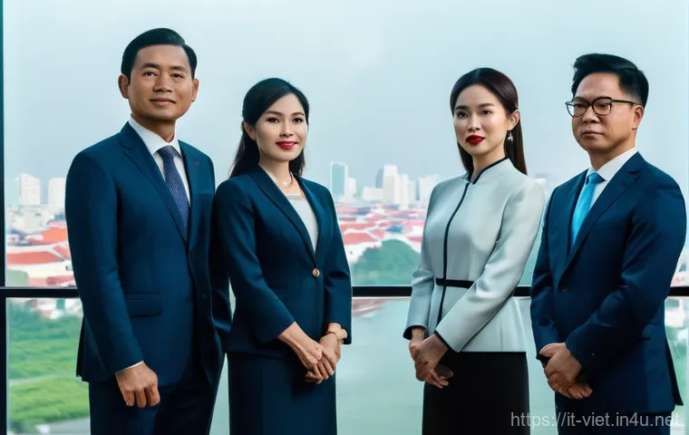 베트남 국가 정치 현황 - **Prompt 1: Vietnamese Leadership in Transition**
    A group of diverse Vietnamese government offic...