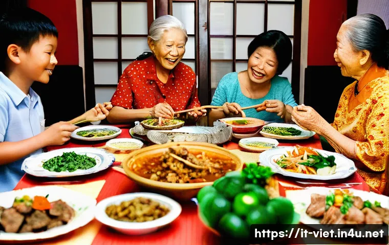 베트남 문화적 차이 - **Prompt 1: A Multi-Generational Vietnamese Family Meal**
    A heartwarming and vibrant scene insid...