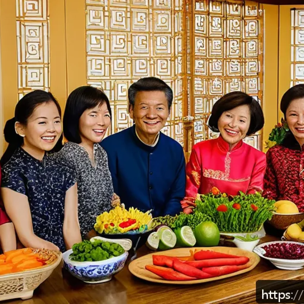 베트남과 한국의 문화 차이 - A warm and lively Vietnamese extended family gathering inside a traditional home decorated for Tet N...