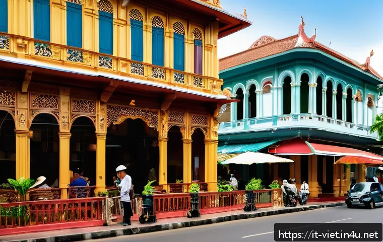 베트남 프랑스 식민지 유산 - A detailed street scene in Ho Chi Minh City&rsquo;s District 1, showcasing classic French colonial archite...