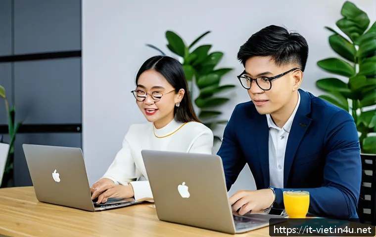 베트남의 새로운 스타트업 - A vibrant co-working space in Hanoi filled with young Vietnamese entrepreneurs collaborating on cutt...