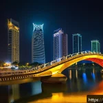 Home 22 베트남 다낭 용다리 - A breathtaking night scene of the Dragon Bridge in Da Nang, Vietnam, illuminated with vibrant, color...
