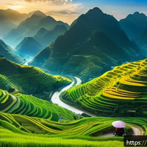 Home 30 베트남 관광 산업 성장세 - A breathtaking panoramic view of Ha Giang province in northern Vietnam during golden hour, showcasin...